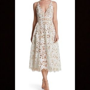 Dress the Population Blair Embellished Fit & Flare Dress in white/nude